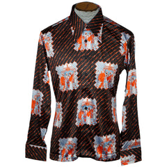 Vintage Mens 70s Shirt Disco Party NWOT Novelty Print Jersey Size L - Poppy's Vintage Clothing