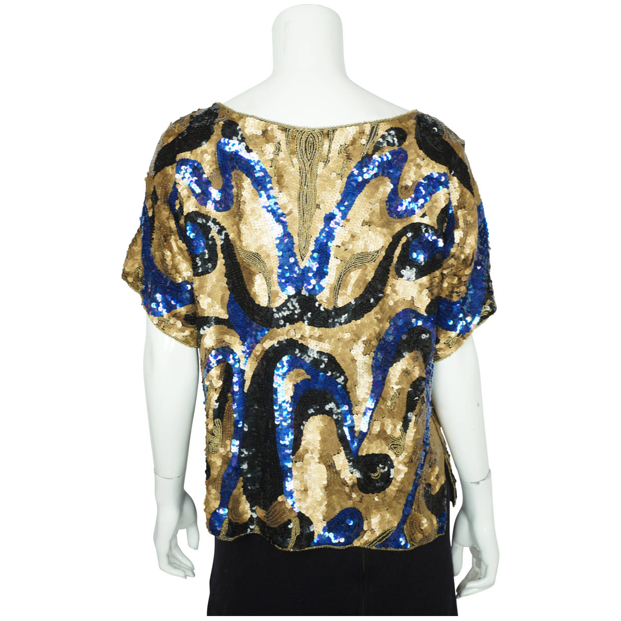 Vintage 80s Sequin Top on Black Silk Oleg Cassini Size S - Poppy's Vintage Clothing