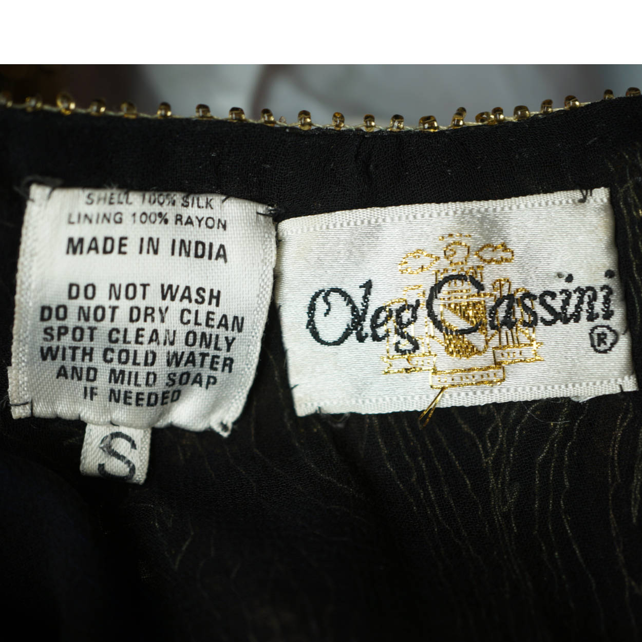 Vintage 80s Sequin Top on Black Silk Oleg Cassini Size S - Poppy's Vintage Clothing