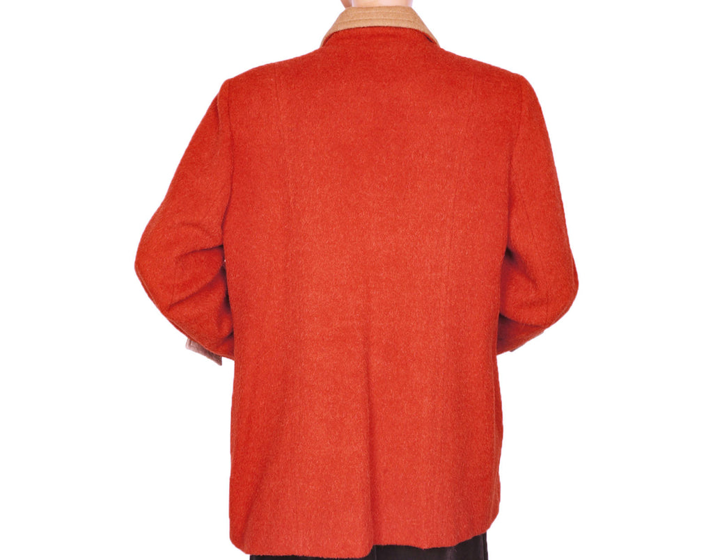 Ladies Wool Outer Jacket Rust Orange & Tan - Alpaca International Wool - L 44 - Poppy's Vintage Clothing