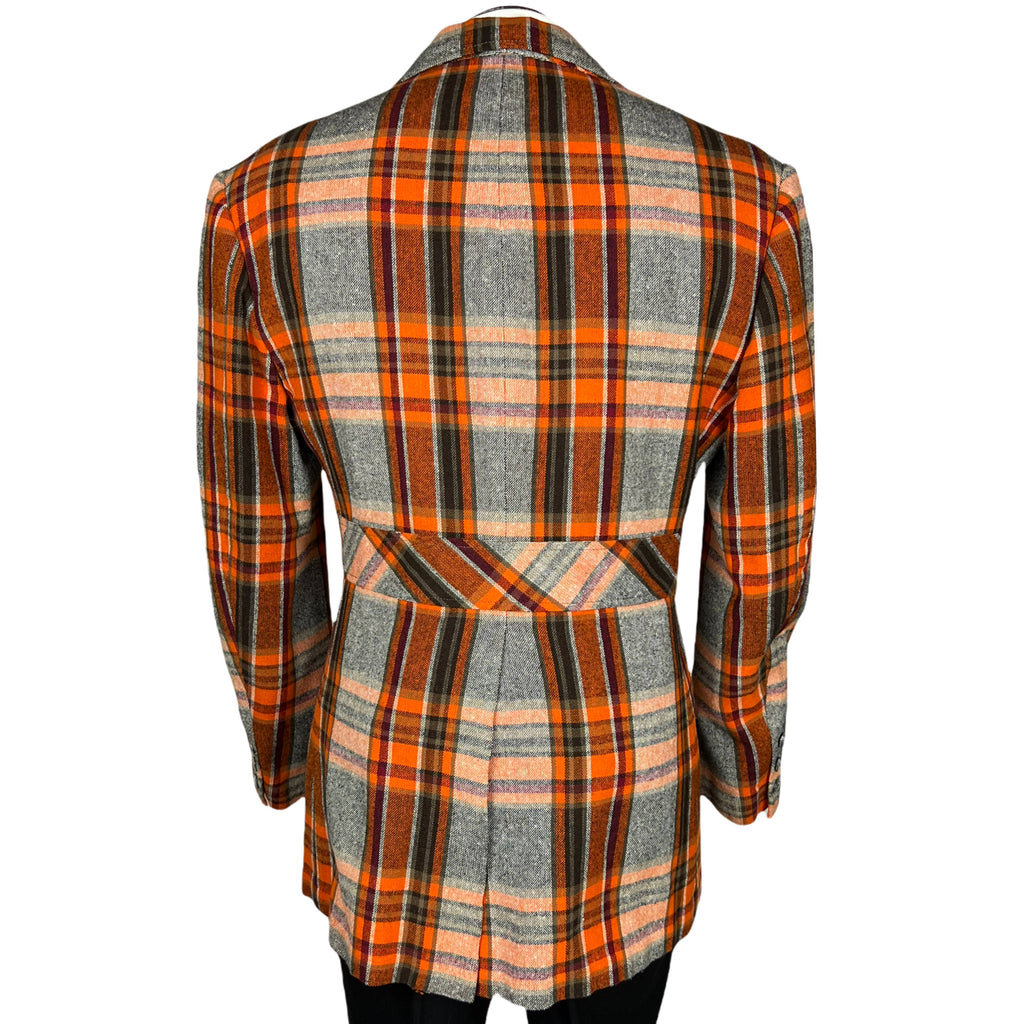 Vintage 1970s Plaid Jacket Orange Checked Blazer Sport Coat