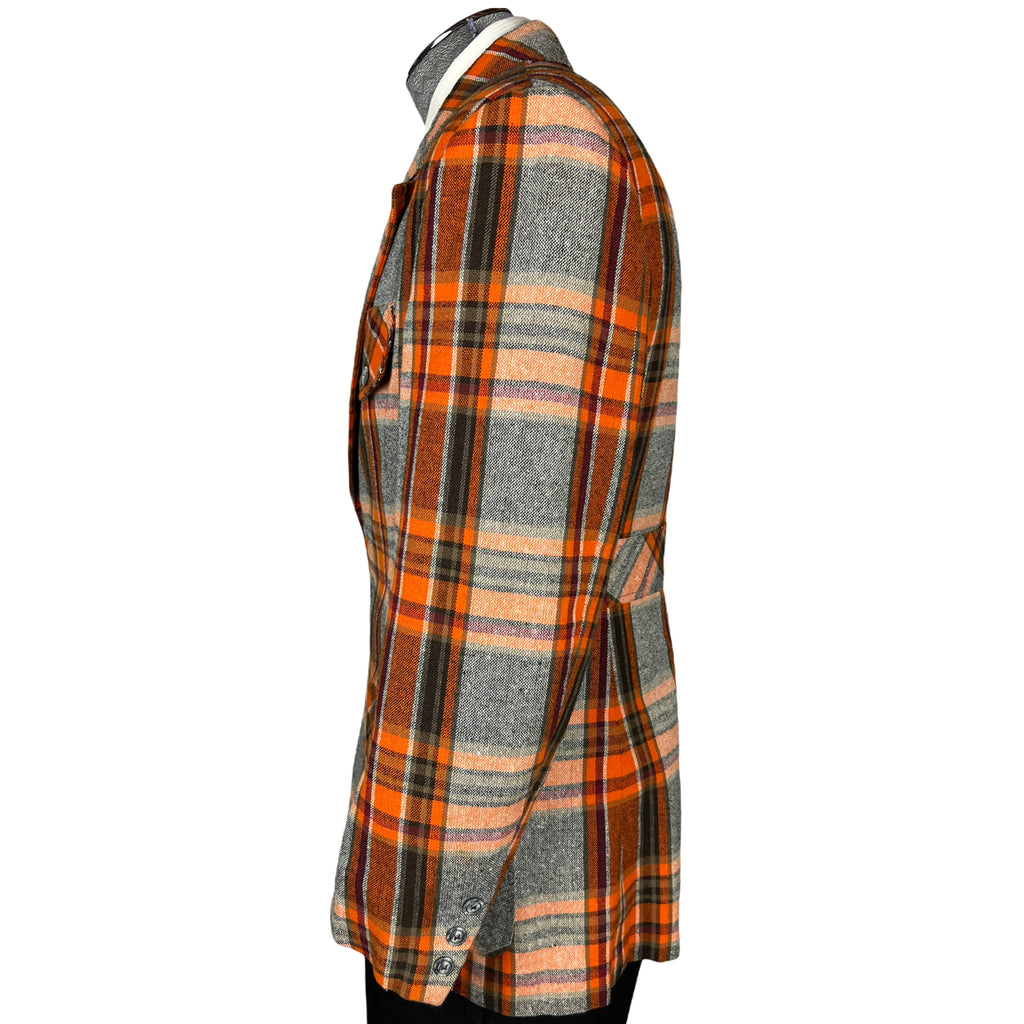 Vintage 1970s Plaid Jacket Orange Checked Blazer Sport Coat