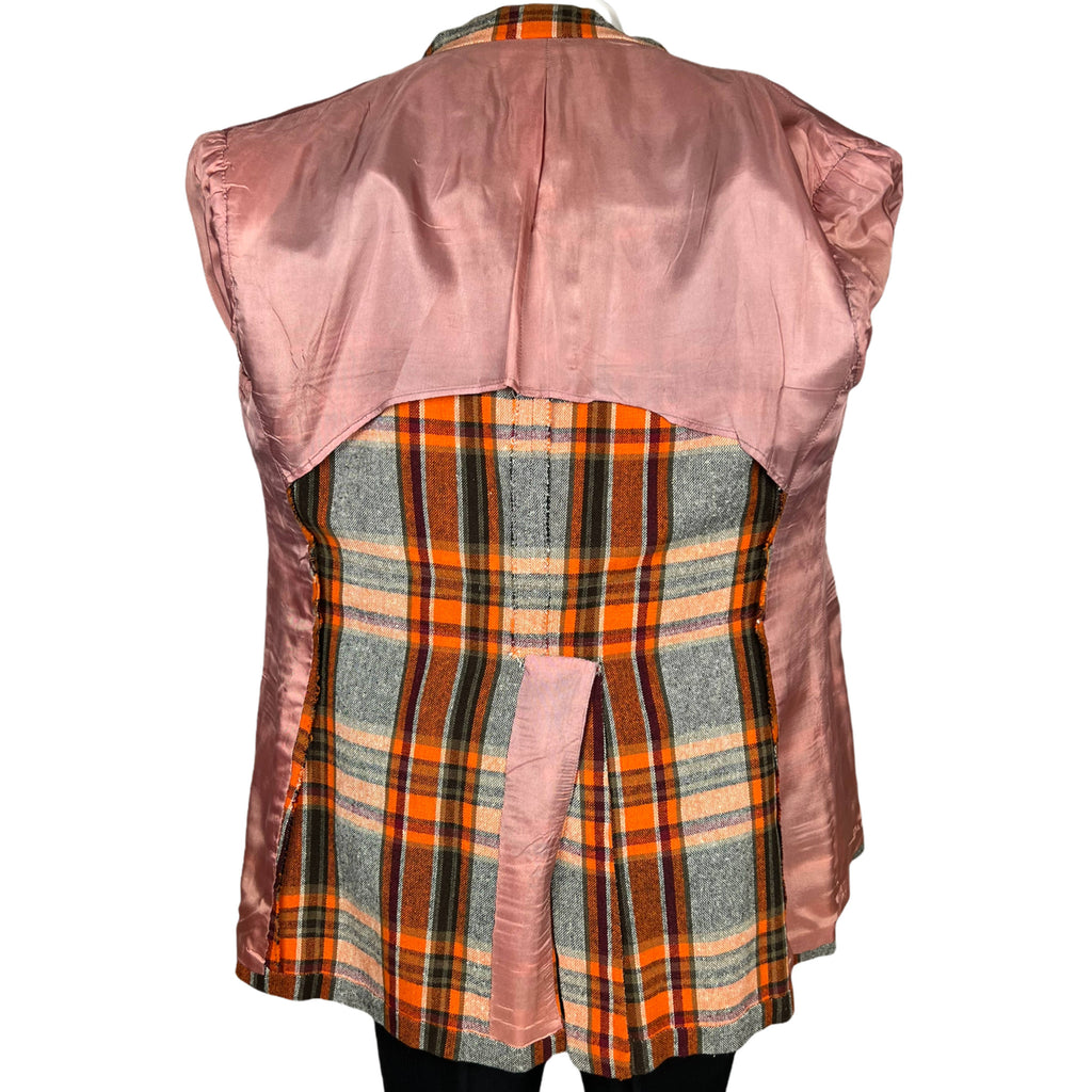 Vintage 1970s Plaid Jacket Orange Checked Blazer Sport Coat