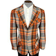 Vintage 1970s Plaid Jacket Orange Checked Blazer Sport Coat