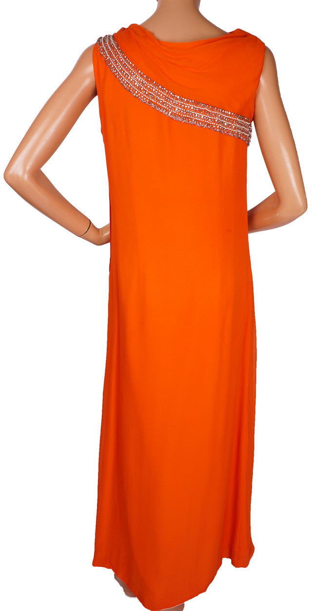 Vintage 1960s Evening Gown  - Orange Silk Chiffon with Rhinestones  - S / M - Poppy's Vintage Clothing
