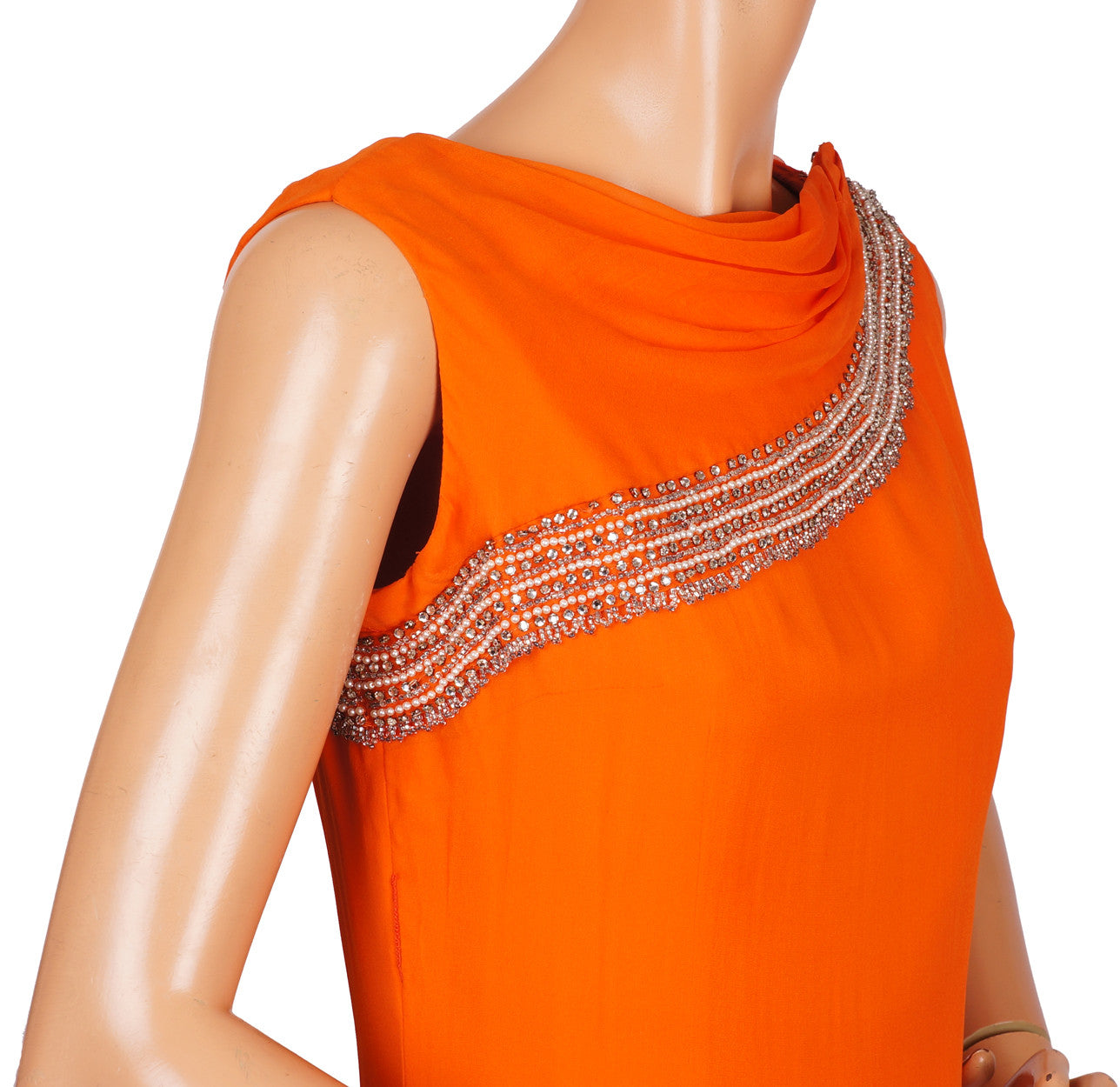 Vintage 1960s Evening Gown  - Orange Silk Chiffon with Rhinestones  - S / M - Poppy's Vintage Clothing