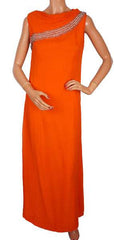 Vintage 1960s Evening Gown  - Orange Silk Chiffon with Rhinestones  - S / M - Poppy's Vintage Clothing