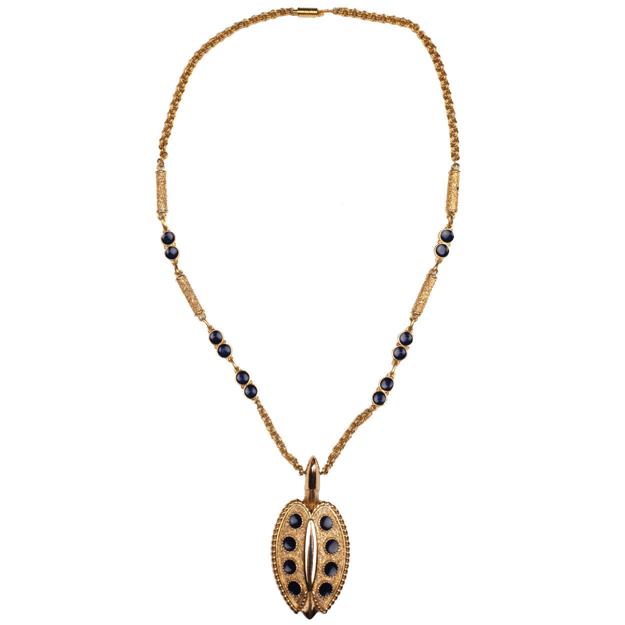 Vintage 1970s Orena Paris Pendant Necklace Gold Toned w Black Enamel