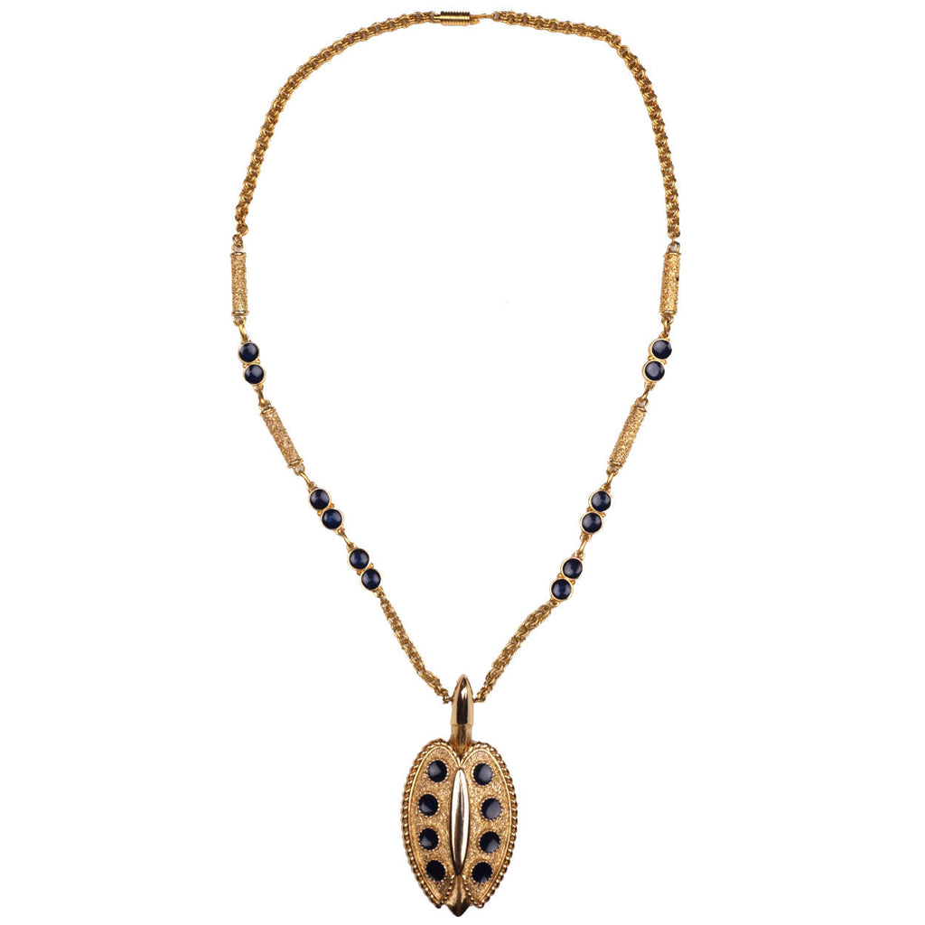 Vintage 1970s Orena Paris Pendant Necklace Gold Toned w Black Enamel - Poppy's Vintage Clothing