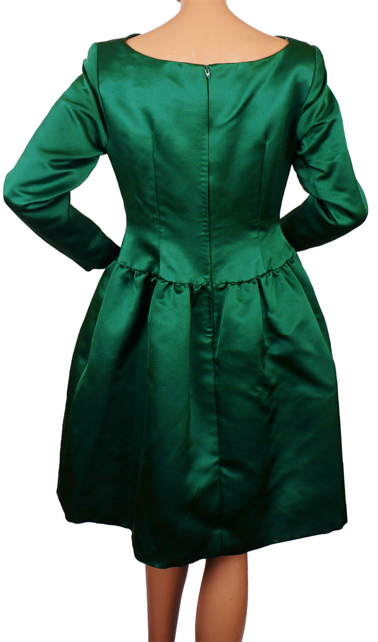 1980s Vintage Dress by Oscar de la Renta for Saks Fifth Avenue in Emerald Green Silk - Poppy's Vintage Clothing