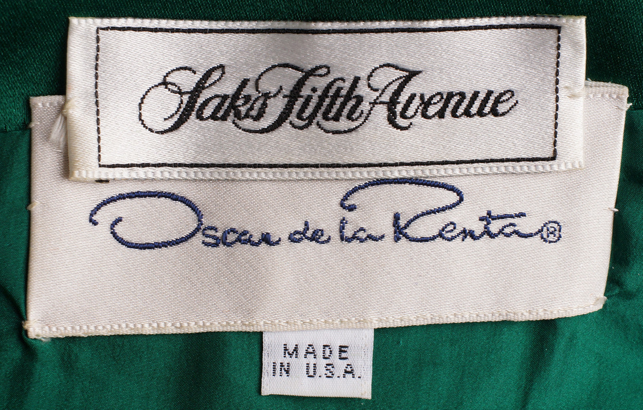 1980s Vintage Dress by Oscar de la Renta for Saks Fifth Avenue in Emerald Green Silk - Poppy's Vintage Clothing