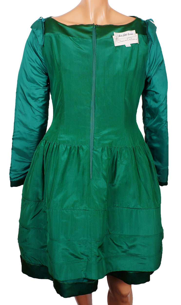 1980s Vintage Dress by Oscar de la Renta for Saks Fifth Avenue in Emerald Green Silk - Poppy's Vintage Clothing