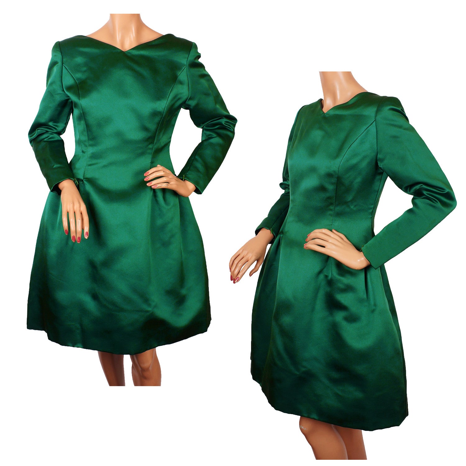 1980s Vintage Dress by Oscar de la Renta for Saks Fifth Avenue in Emerald Green Silk - Poppy's Vintage Clothing