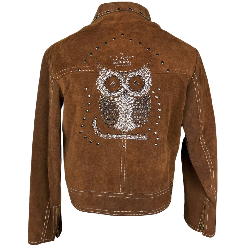 Vintage 1970s Beaded Suede Jacket w Owl Back Unisex Size M L