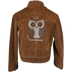 Vintage 1970s Beaded Suede Jacket w Owl Back Unisex Size M L