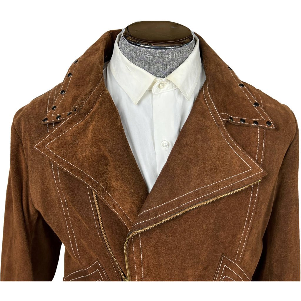 Vintage 1970s Beaded Suede Jacket w Owl Back Unisex Size M L