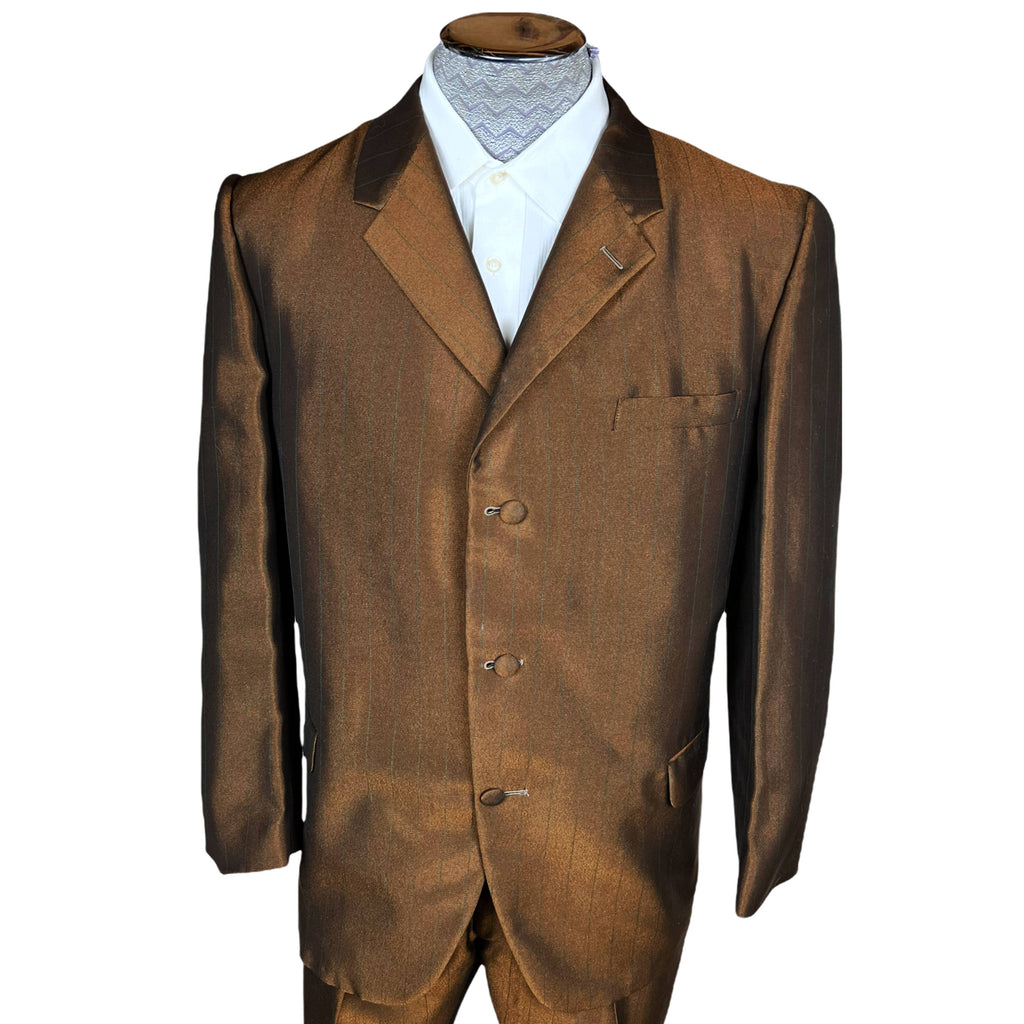 Vintage 60s British Invasion Suit Shiny Pinstripe Mad Men L