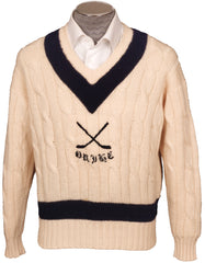 Oxford University Ice Hockey Club Sweater Cricket Style White Pure Wool England Mens Size 44 L - Poppy's Vintage Clothing