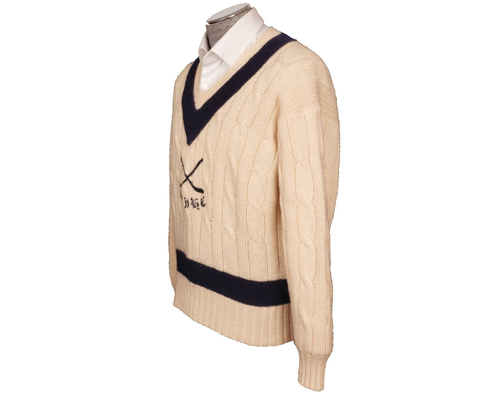 Oxford University Ice Hockey Club Sweater Cricket Style White Pure Wool England Mens Size 44 L - Poppy's Vintage Clothing