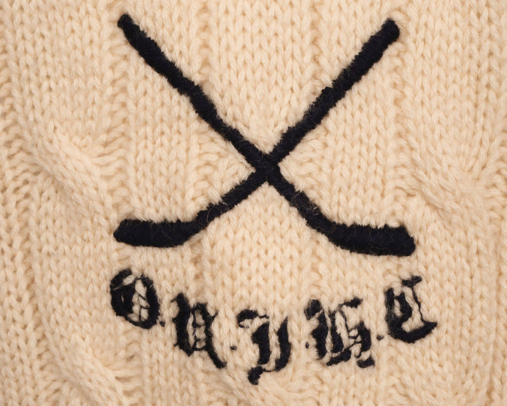 Oxford University Ice Hockey Club Sweater Cricket Style White Pure Wool England Mens Size 44 L - Poppy's Vintage Clothing