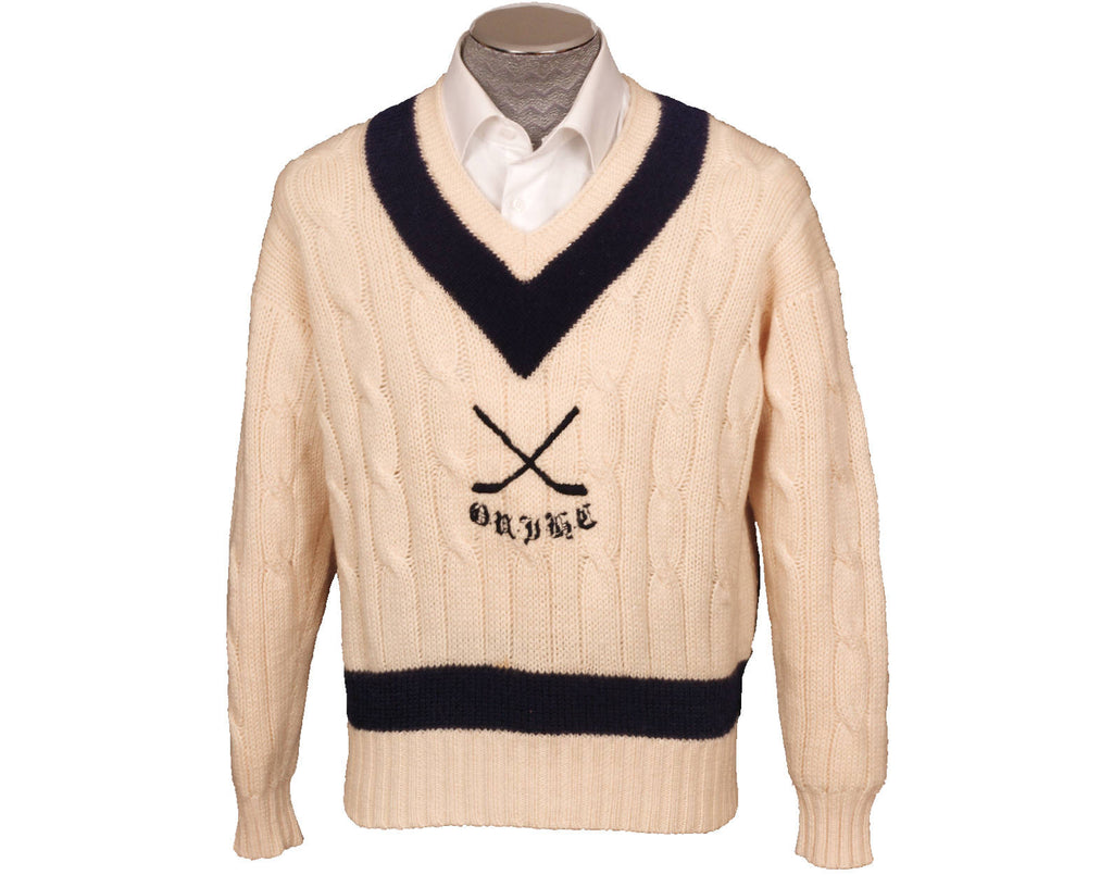 Oxford University Ice Hockey Club Sweater Cricket Style White Pure Wool England Mens Size 44 L - Poppy's Vintage Clothing