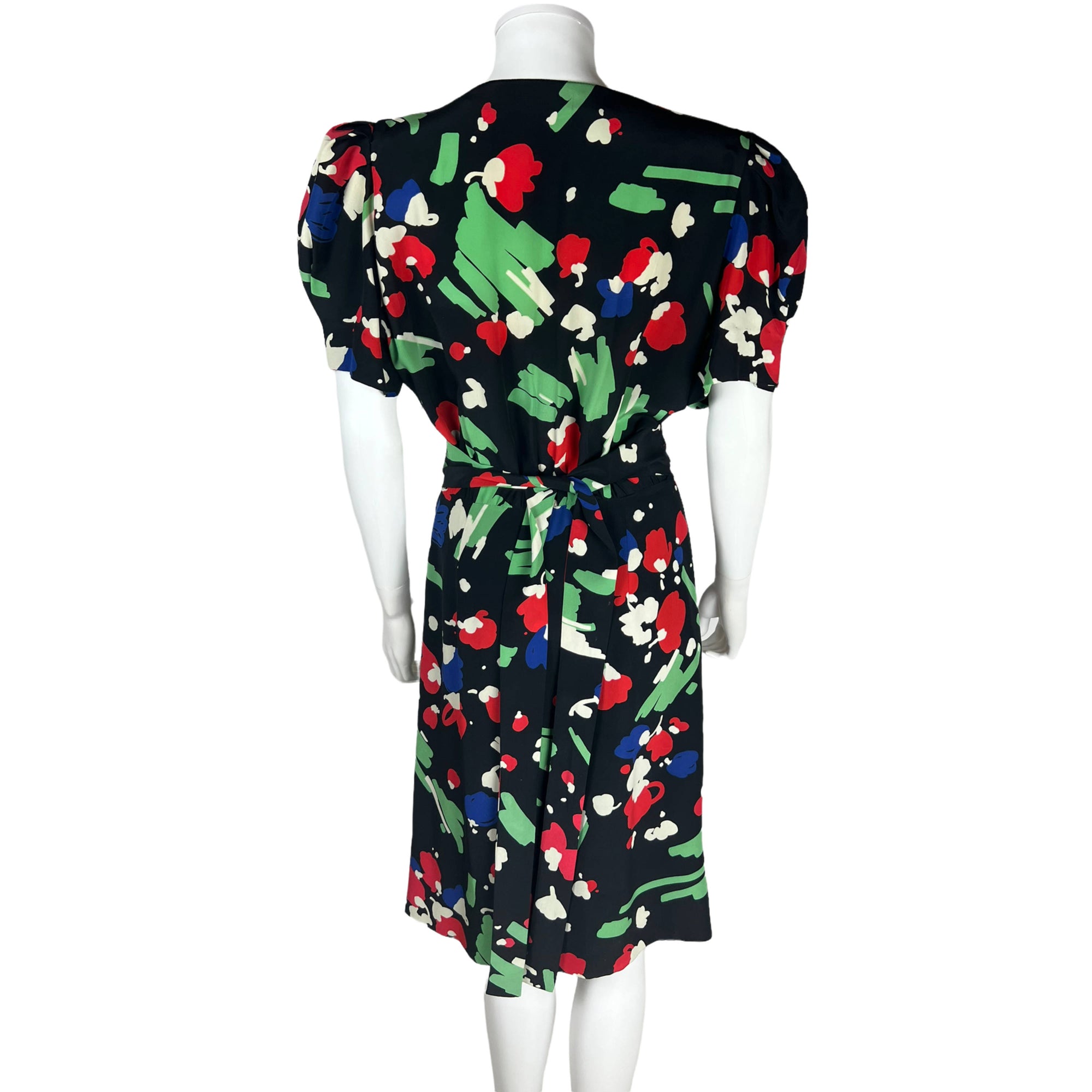 Vintage 1980s Dress Abstract Printed Silk Pacabu Italy Sz M