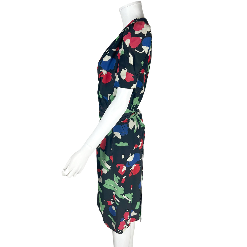 Vintage 1980s Dress Abstract Printed Silk Pacabu Italy Sz M