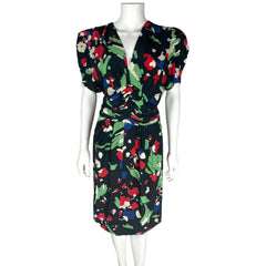 Vintage 1980s Dress Abstract Printed Silk Pacabu Italy Sz M