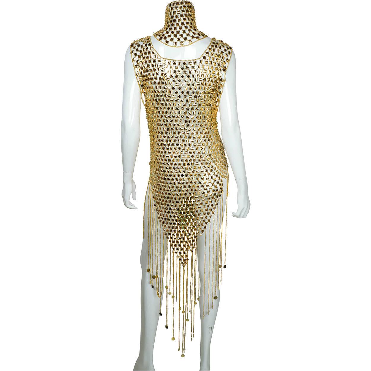 Vintage 1970s Paco Rabanne Space Age Chainmail Dress with Matching Hat - Poppy's Vintage Clothing