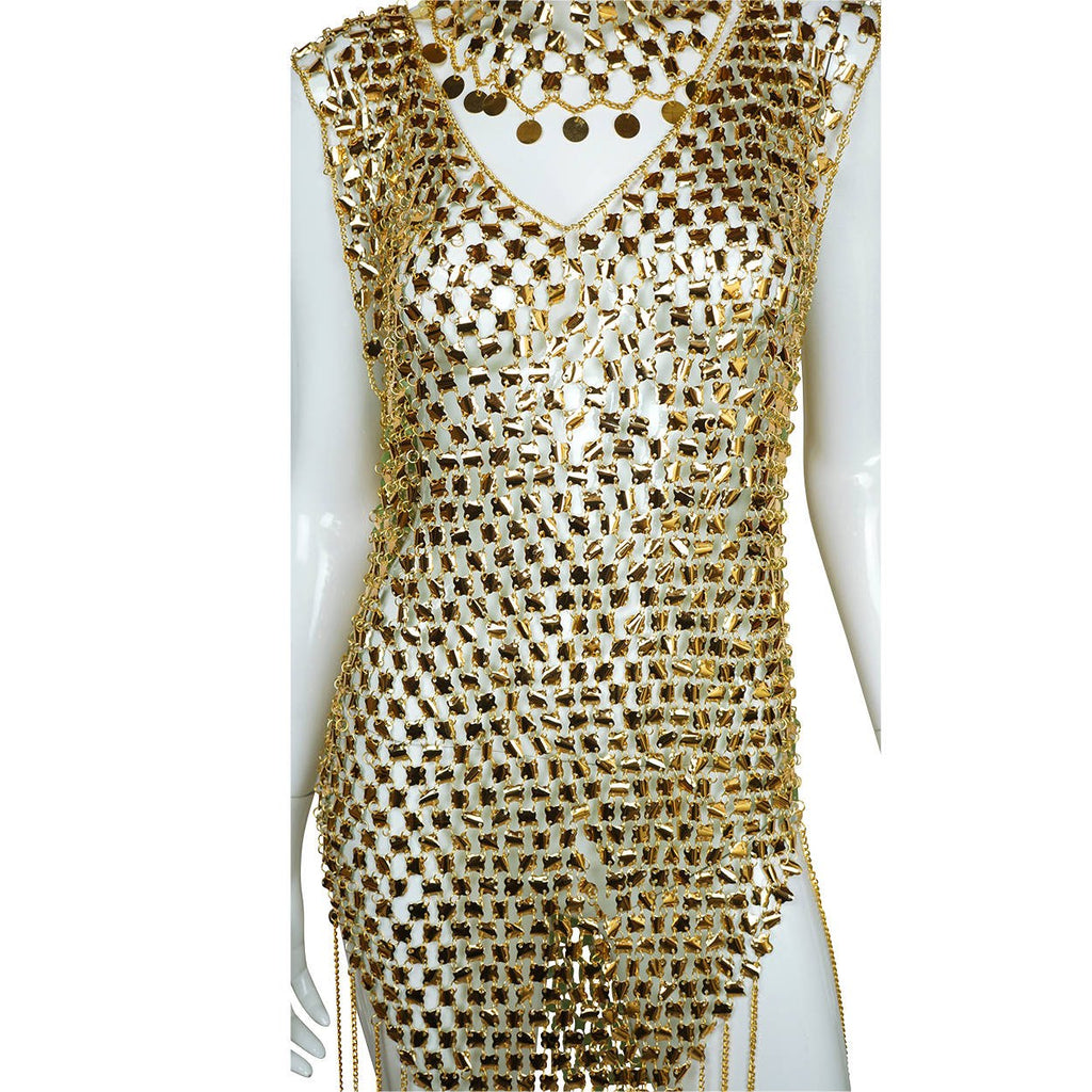 Vintage 1970s Paco Rabanne Space Age Chainmail Dress with Matching Hat Poppy's Vintage Clothing Vintage 1970s Paco Rabanne Space Age Chainmail Dress with Matching Hat Poppy's Vintage Clothing