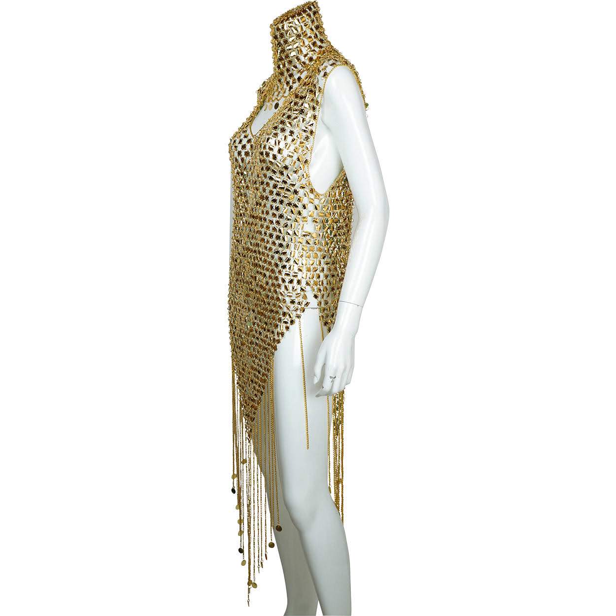 Vintage 1970s Paco Rabanne Space Age Chainmail Dress with Matching Hat - Poppy's Vintage Clothing
