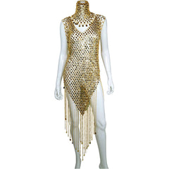 Vintage 1970s Paco Rabanne Space Age Chainmail Dress with Matching Hat - Poppy's Vintage Clothing