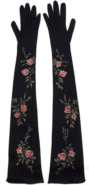 Vintage Opera Gloves Printed Rose Pattern Extra Long 1950s Ladies Size 7 - Poppy's Vintage Clothing