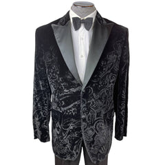 Vintage 1990s Sean John Black Velvet Dinner Jacket Debossed Paisley Sz M