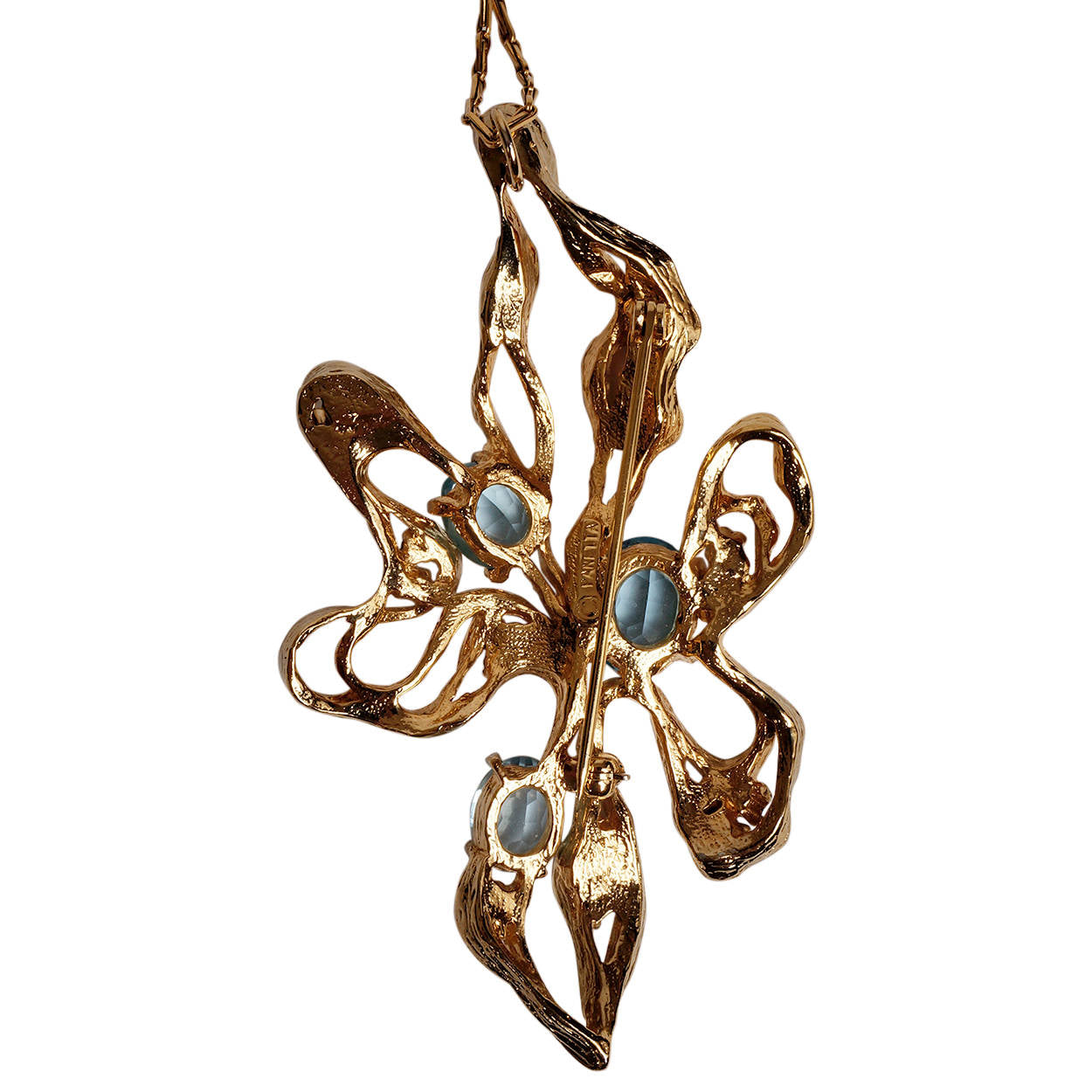 Panetta Modernist Brooch Pendant w Chain Gold Toned 1960s Signed - Poppy's Vintage Clothing