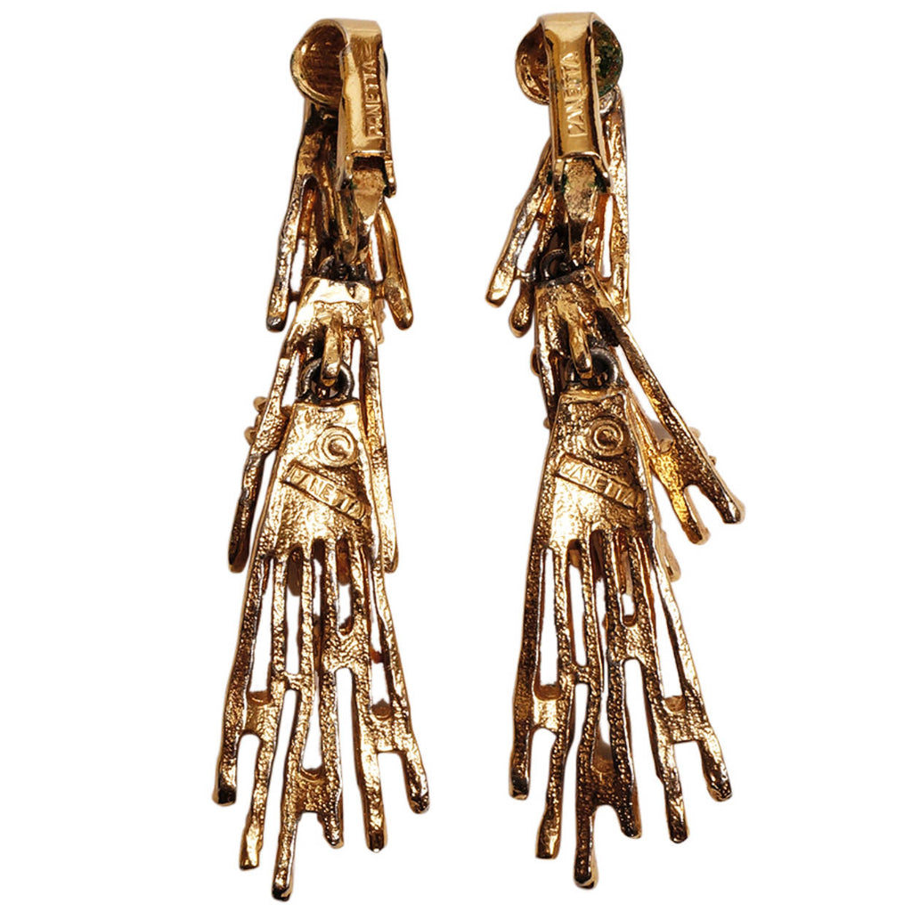 Vintage Panetta Modernist Earrings Dangle Drop Gold Toned w Turquoise 1960s Signed - Poppy's Vintage Clothing