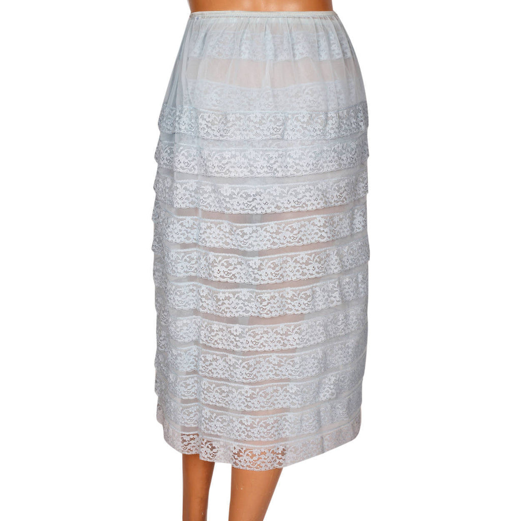 Vintage 1950s Nylon Lace Panty and Slip Set - Lace Ruffles - Light Blue - Unused Size M - Poppy's Vintage Clothing