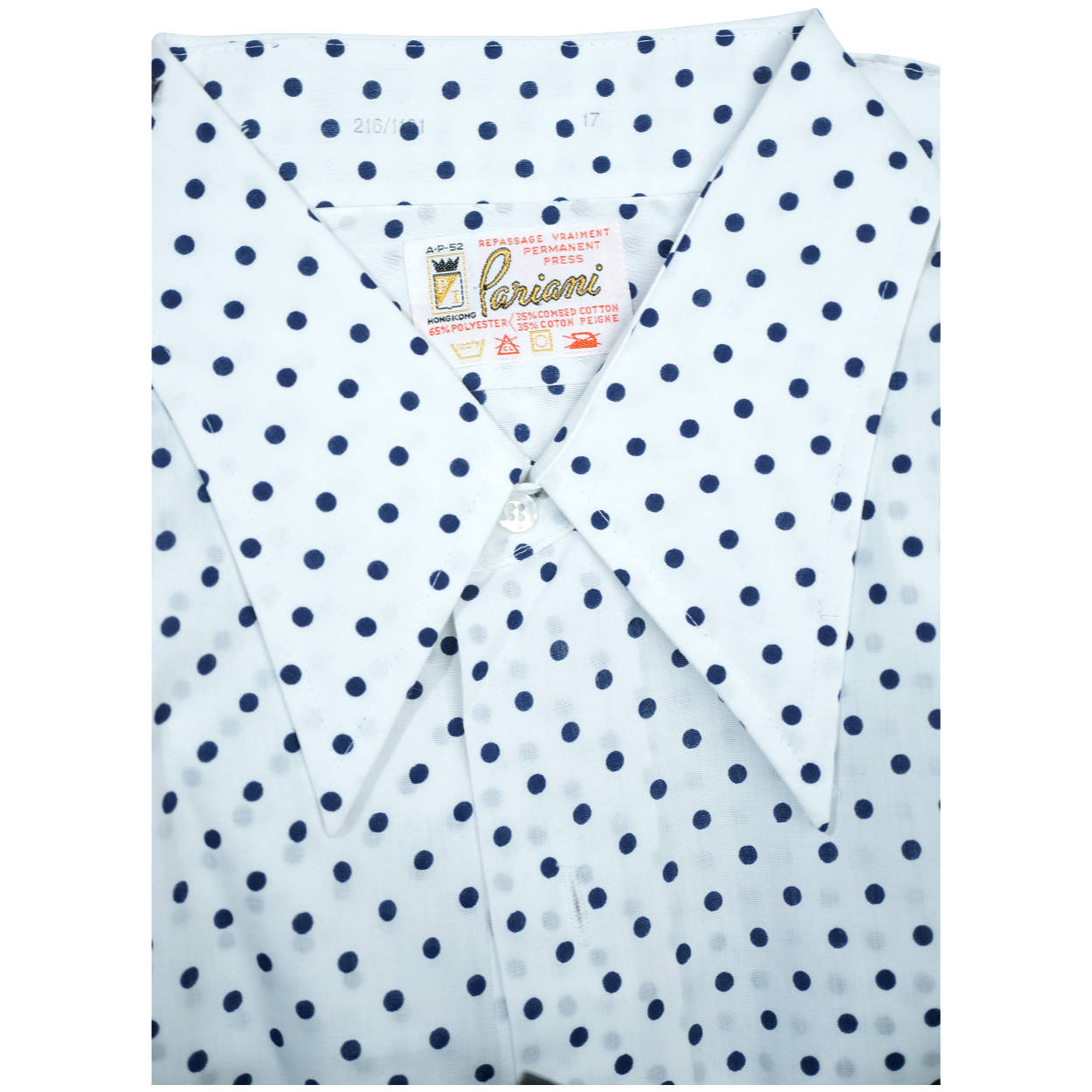 Vintage 60s Short Sleeve Button Up Shirt Polka Dot Unused XL - Poppy's Vintage Clothing