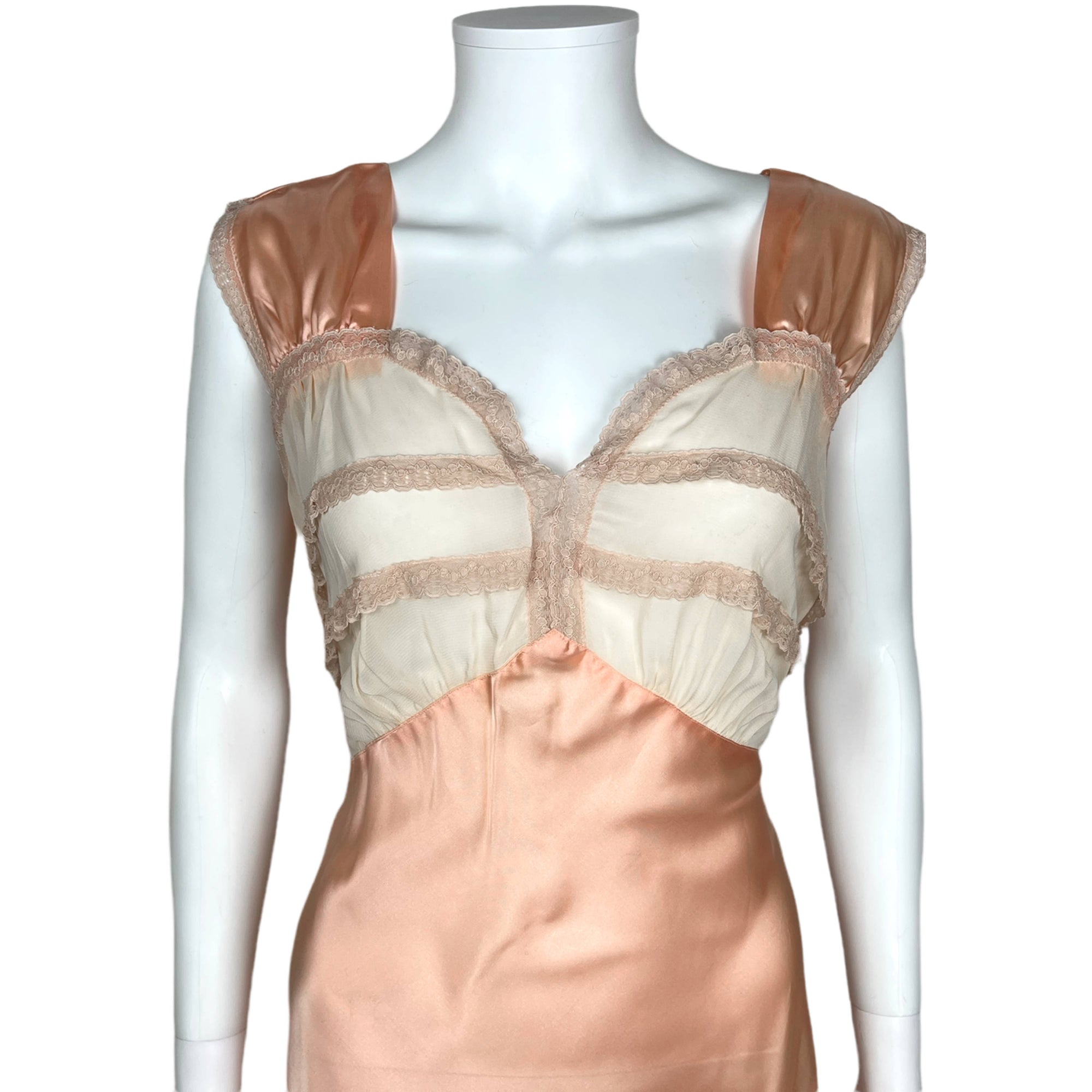 Vintage 1940s Sexy Nightie Pink Satin with Sheer Bodice Sz L