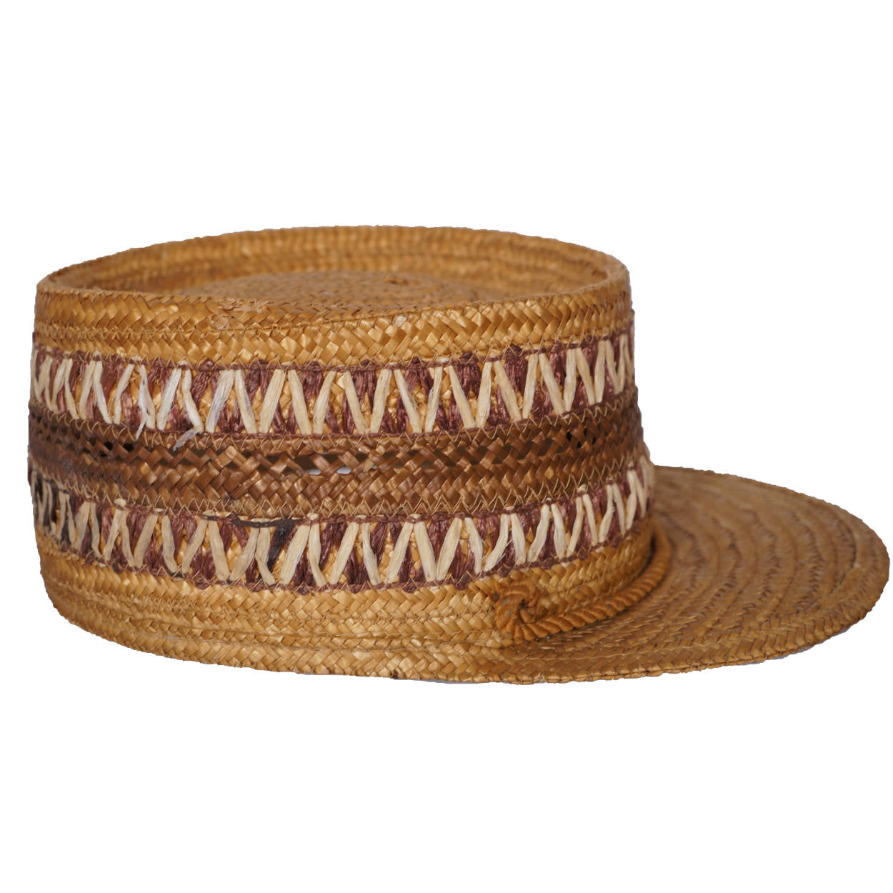 Vintage 1940s Kepi Straw Hat Genuine Milan Cap w Visor Made in Italy Mens Size 7 - Poppy's Vintage Clothing