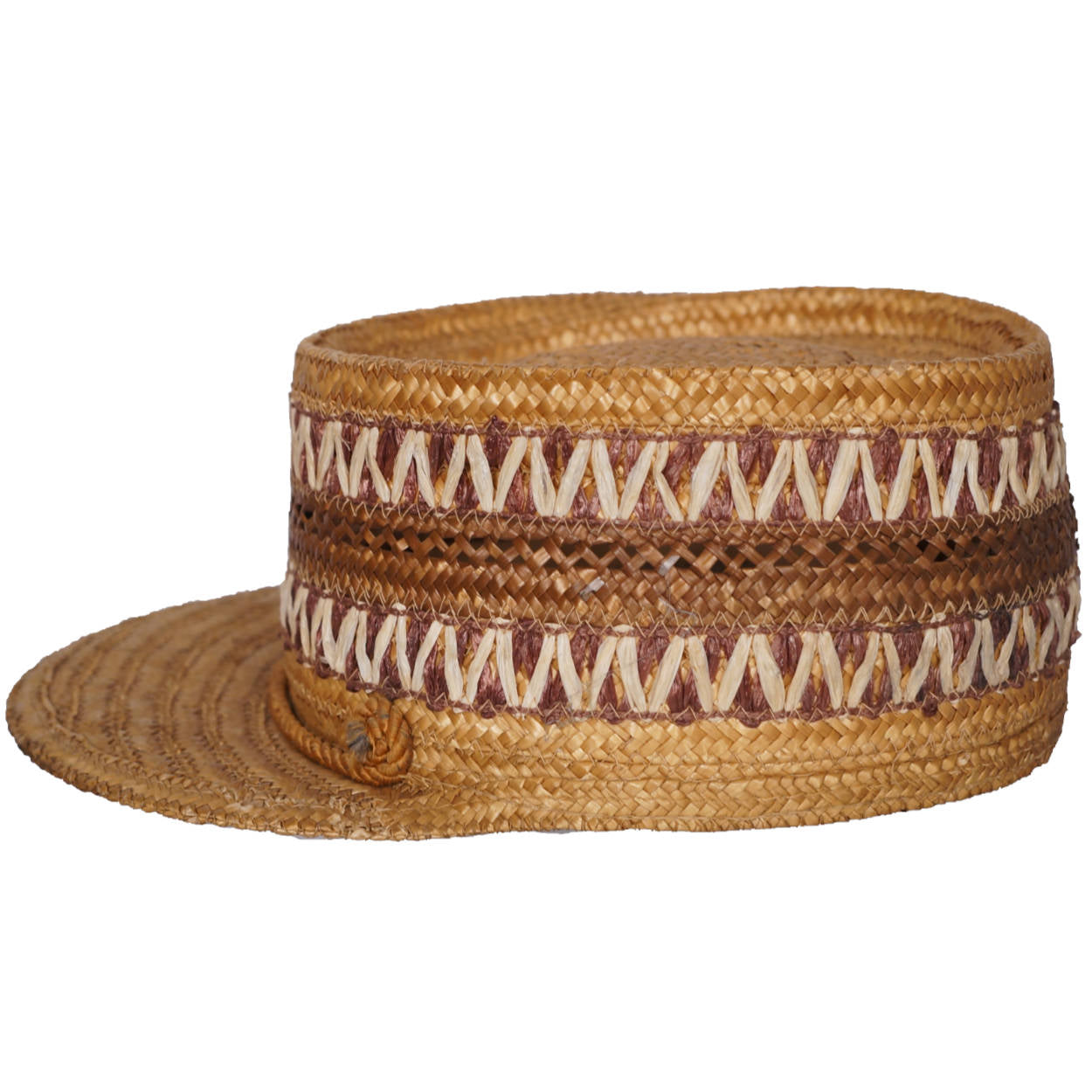 Vintage 1940s Kepi Straw Hat Genuine Milan Cap w Visor Made in Italy Mens Size 7 - Poppy's Vintage Clothing