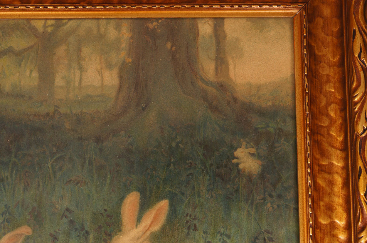 Antique Pears Soap Chromolitho Print Girl Feeding Rabbits 1904 - Poppy's Vintage Clothing