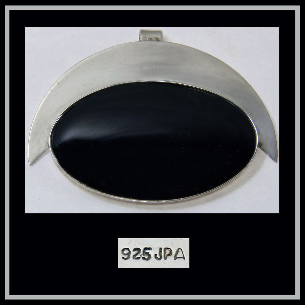 Modernist Sterling Silver & Black Onyx Pendant - Poppy's Vintage Clothing