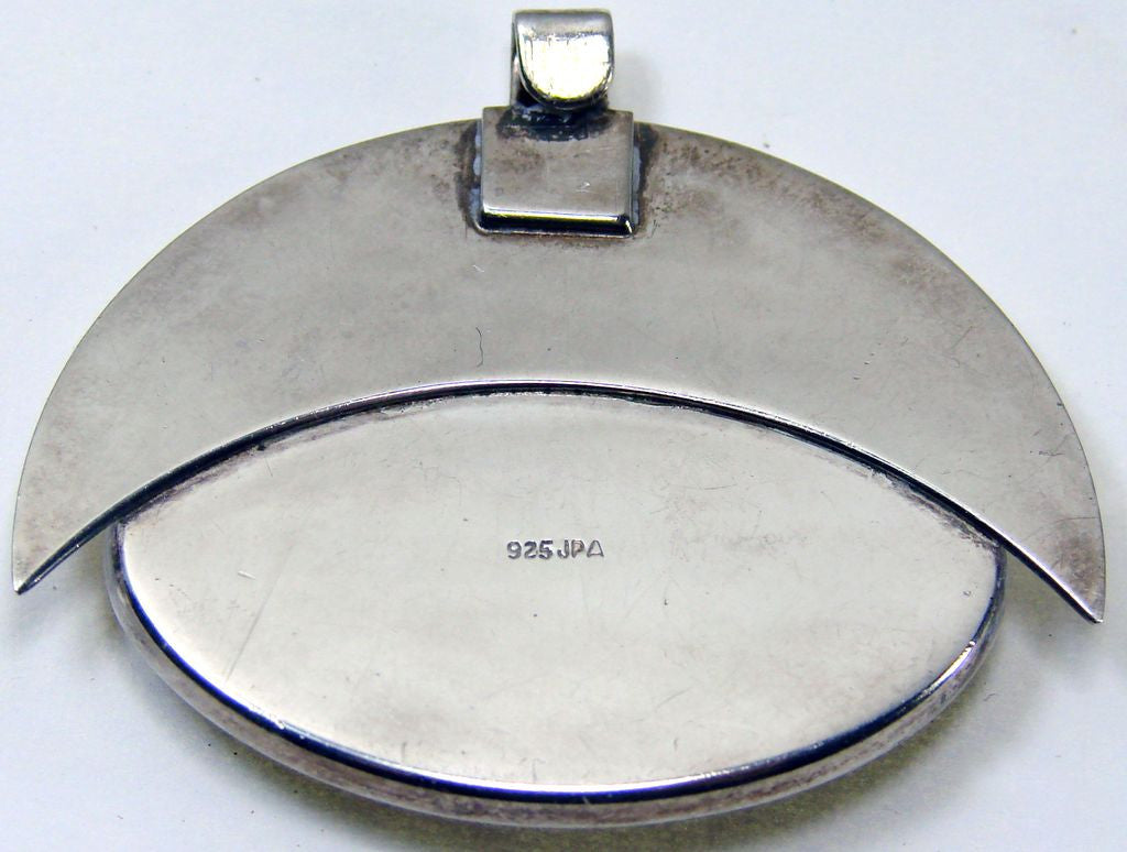 Modernist Sterling Silver & Black Onyx Pendant - Poppy's Vintage Clothing