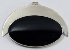 Modernist Sterling Silver & Black Onyx Pendant - Poppy's Vintage Clothing