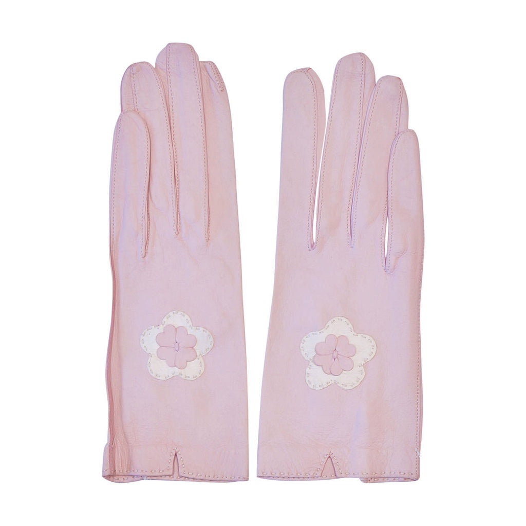 Vintage Unused Perrin Pink Kid Leather Gloves Made in France Ladies Size 7 - Poppy's Vintage Clothing