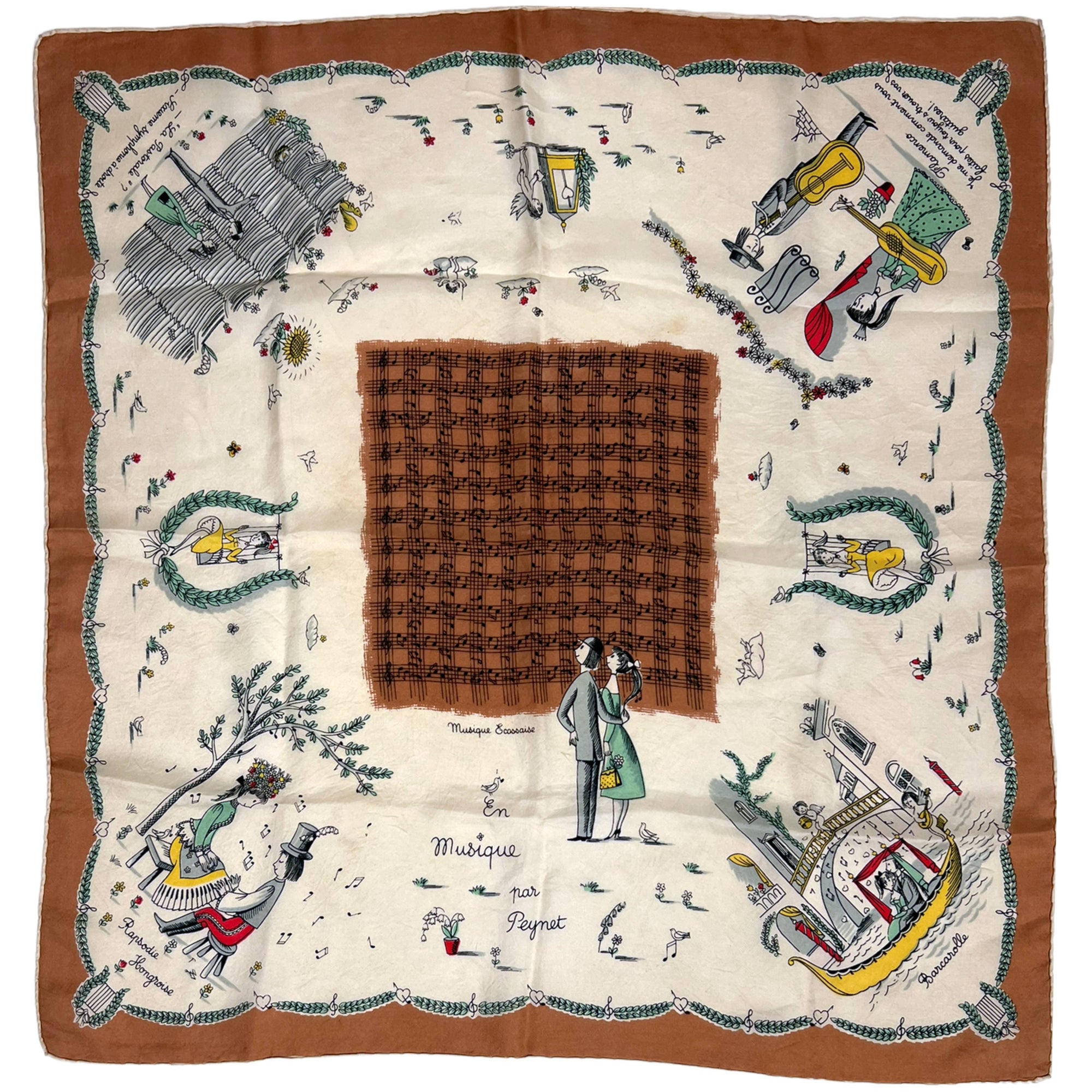 1940s Vintage Peynet Scarf Musique Par Peynet Les Amoureux