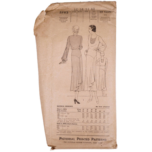 Vintage 1931 Pictorial Review Printed Pattern Ladies Dress 5782 Complete Size 16 - Poppy's Vintage Clothing