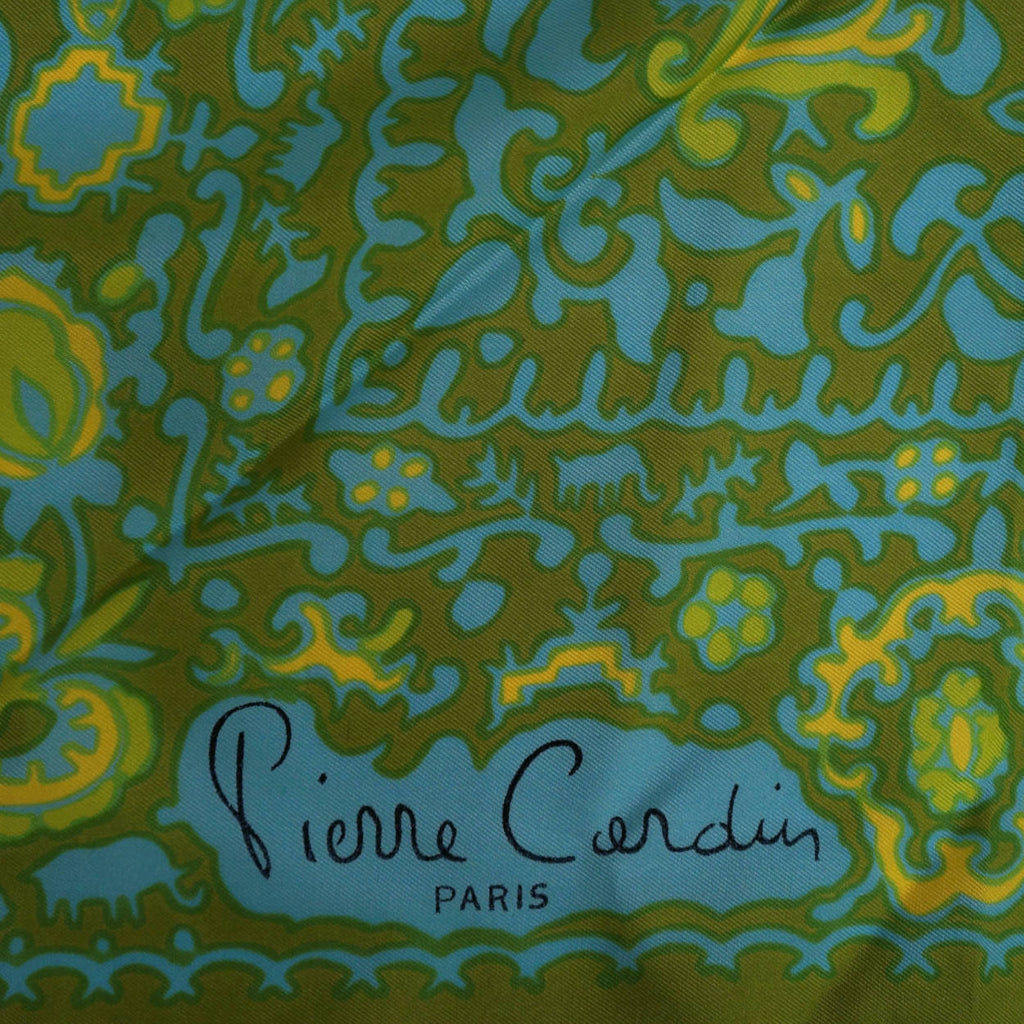 Vintage 1970s Pierre Cardin Silk Twill Scarf Olive Green Ornate Print 30" - Poppy's Vintage Clothing