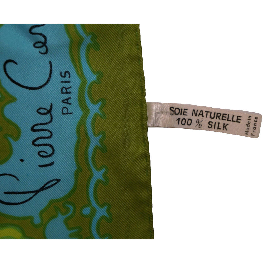 Vintage 1970s Pierre Cardin Silk Twill Scarf Olive Green Ornate Print 30" - Poppy's Vintage Clothing